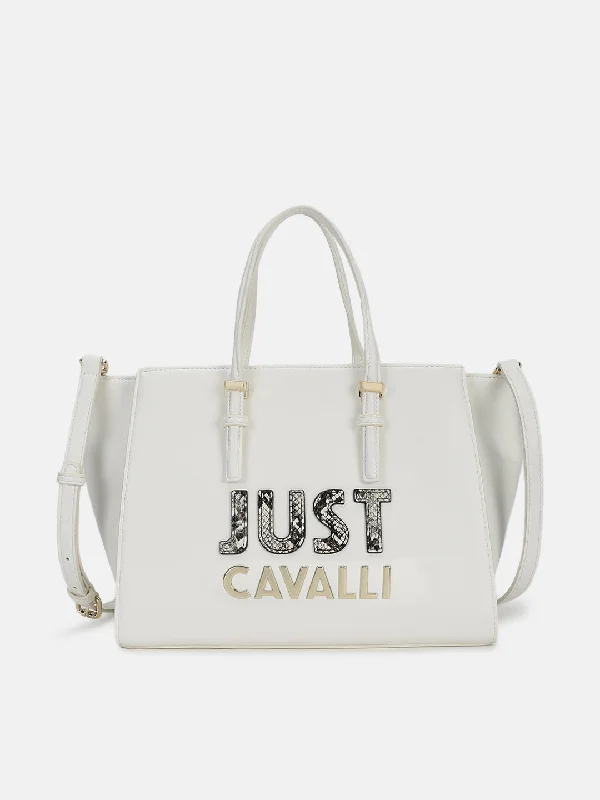 Just Cavalli Women White Solid Tote Bag