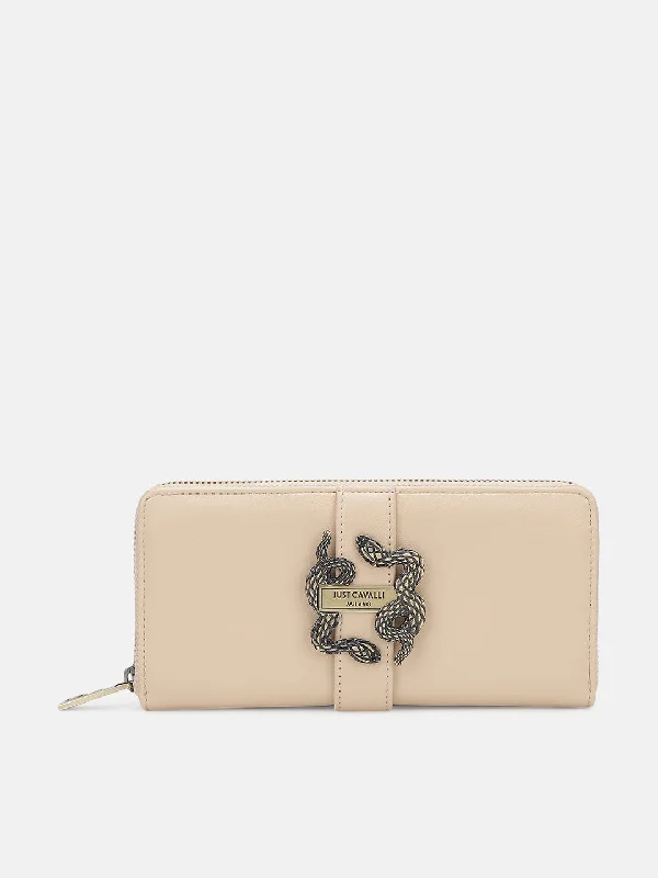 Just Cavalli Women Beige Solid Zip Around Wallet