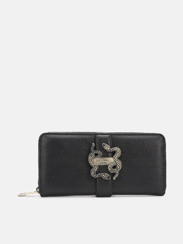 Just Cavalli Women Black Solid Zip Around Wallet