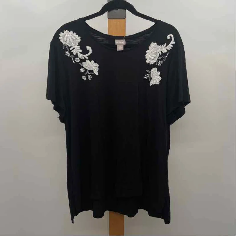 Chico's Women's Size 2X Black Embroidered Short Sleeve Shirt