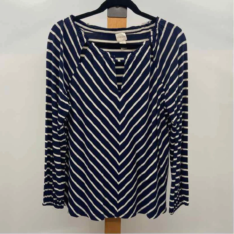 Chico's Women's Size M Navy Stripe Long Sleeve Shirt