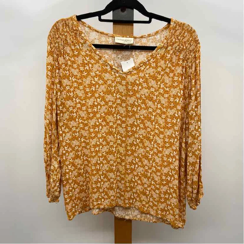 Cynthia Rowley Women's Size S Yellow Floral Long Sleeve Shirt