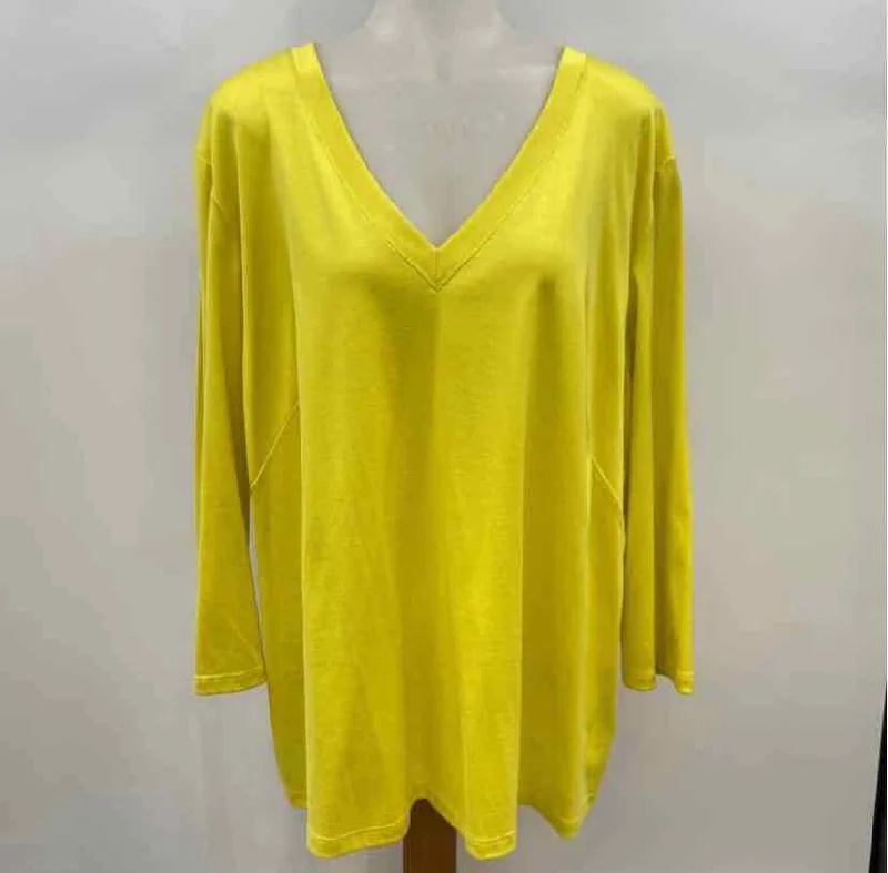 Lafayette 148 Women's Size 3X Yellow Solid Long Sleeve Shirt