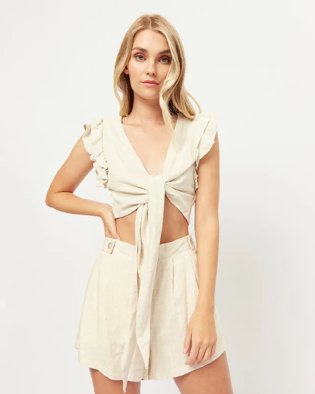 Soraya Beige Tie Front Linen Top