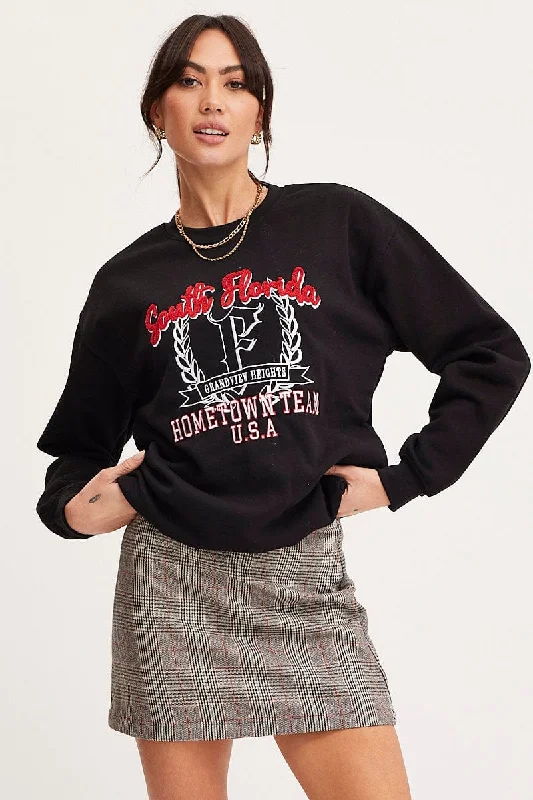 Black Graphic Sweater Embroided