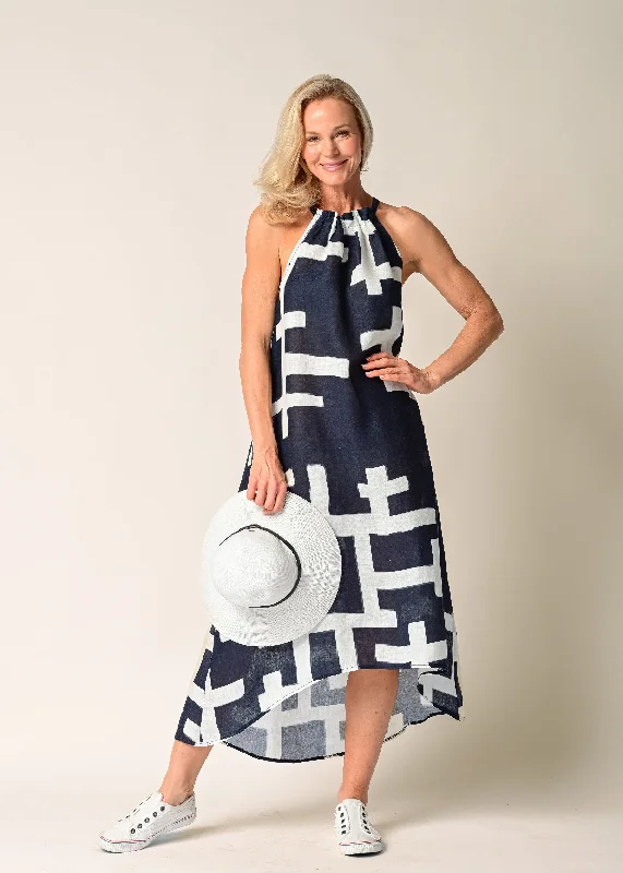 Holly Linen Dress in Navy