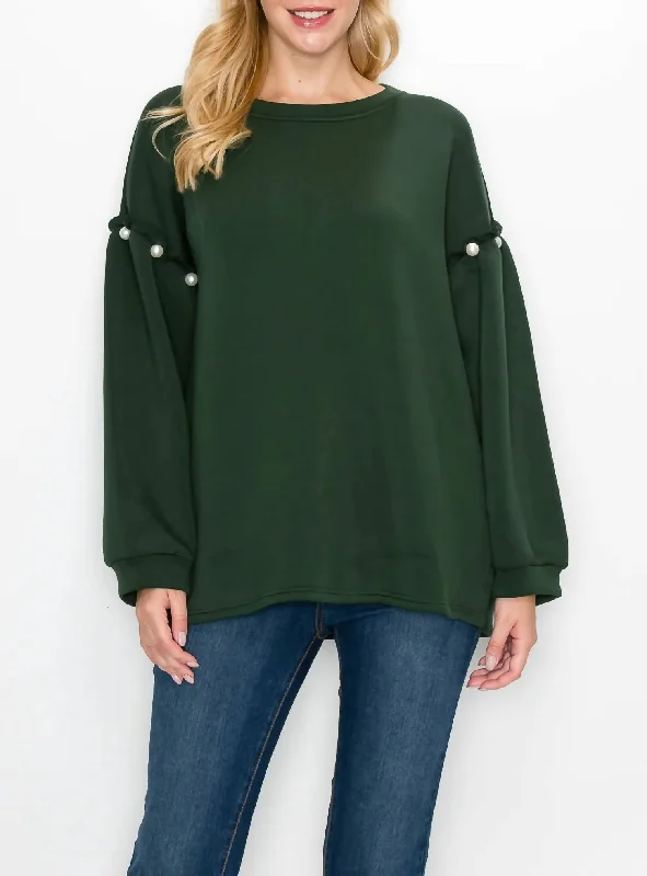 Keda French Scuba Pearl Top In Hunter Green