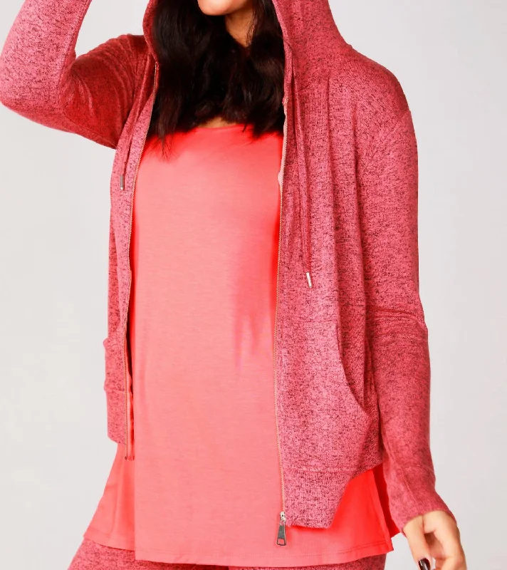 Melange Zip Hoodie In Coral