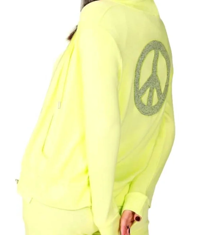 Zip Peace Hoodie In Lime