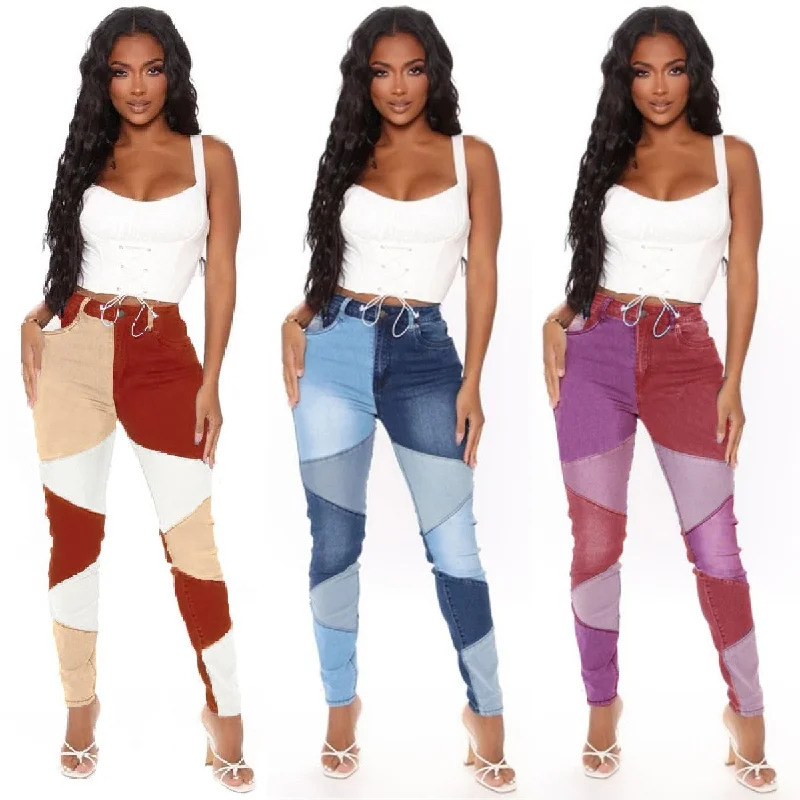 Amy Fashion - Slim Denim Pencil Pants High Stretch Trousers