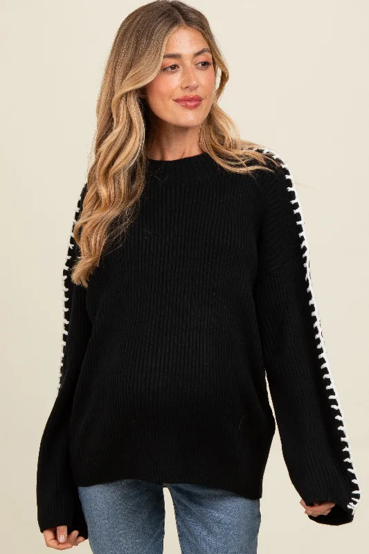 Black Contrast Stitch Maternity Sweater