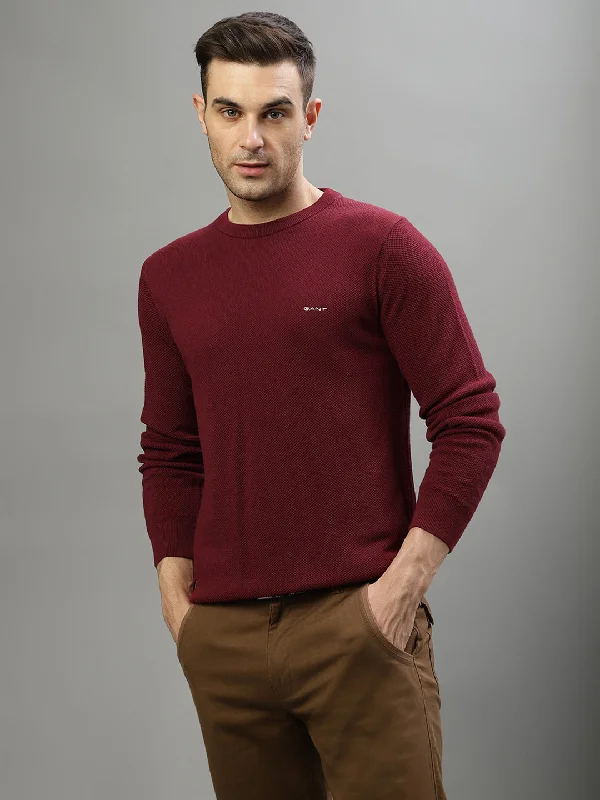 Gant Men Solid Round Neck Full Sleeves Sweater