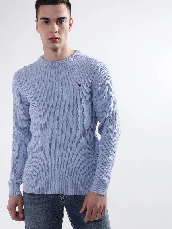 Gant Men Blue Solid Round Neck Sweater