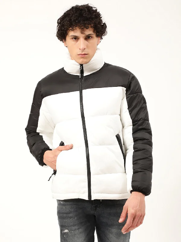 Lindbergh Men White Solid Turtle Neck Jacket