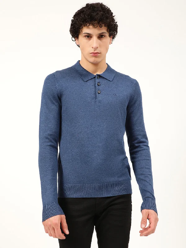 Lindbergh Men Blue Solid Round Neck Sweater