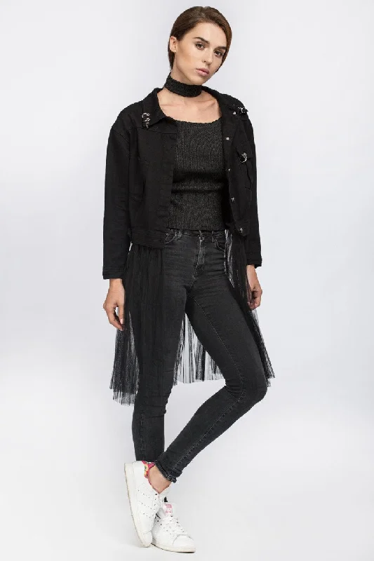 Fatma Husam - Black Two Piece Denim Jacket with Removable Mesh