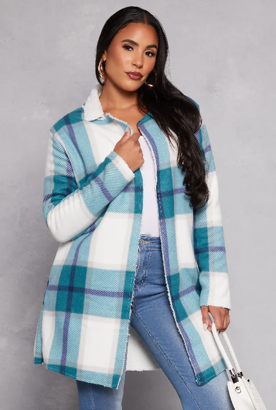 Plaid Open Front Coat