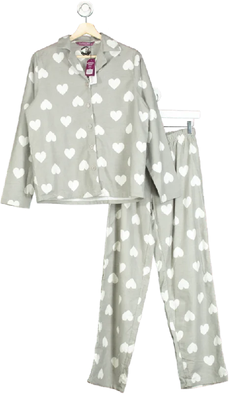 Grey Heart Print Brushed Cotton Pyjamas in gift bag UK 20-22