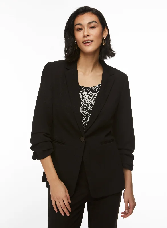 Gathered Sleeve Single-Button Blazer