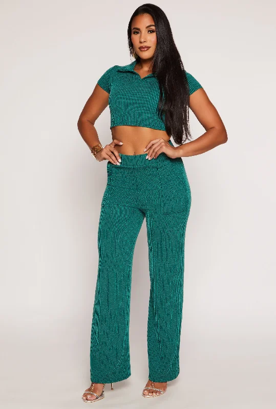 Ribbed Wide Leg Cargo Pocket Pants