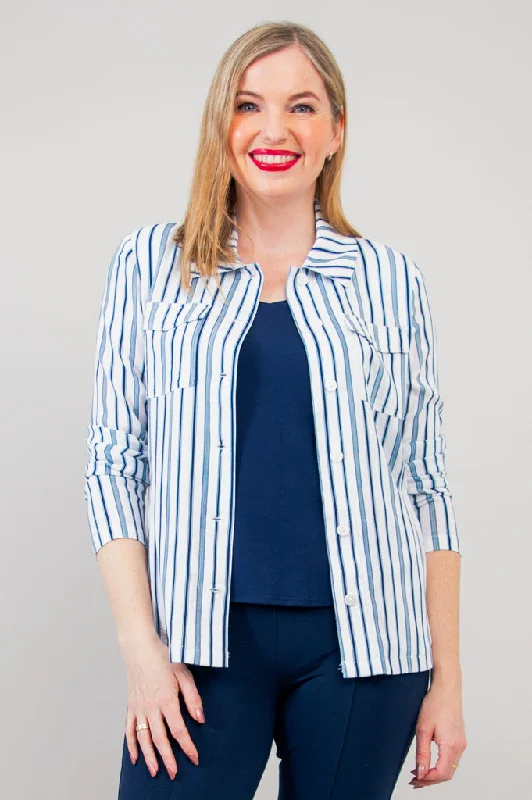 Lauren Jacket, Indigo Stripe, Linen Bamboo