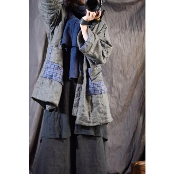 Loose Linen Patchwork Padded Coat Parkas Female Vintage Outerwear Coat