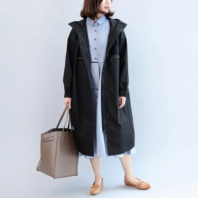 new black unique cotton coat oversize hooded outwear