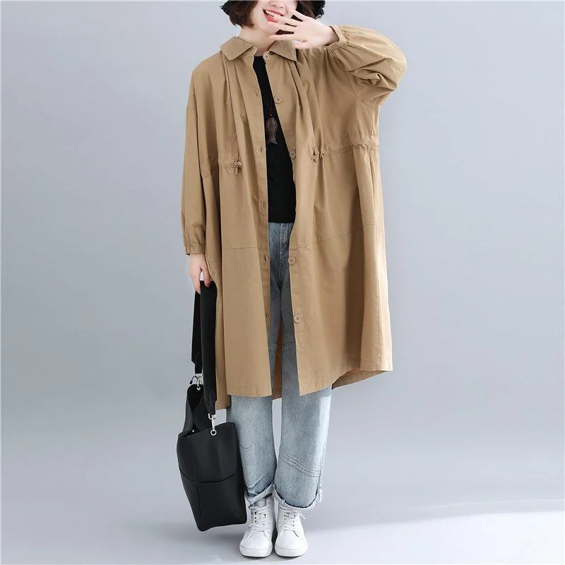 New khaki overcoat oversize drawstring coat