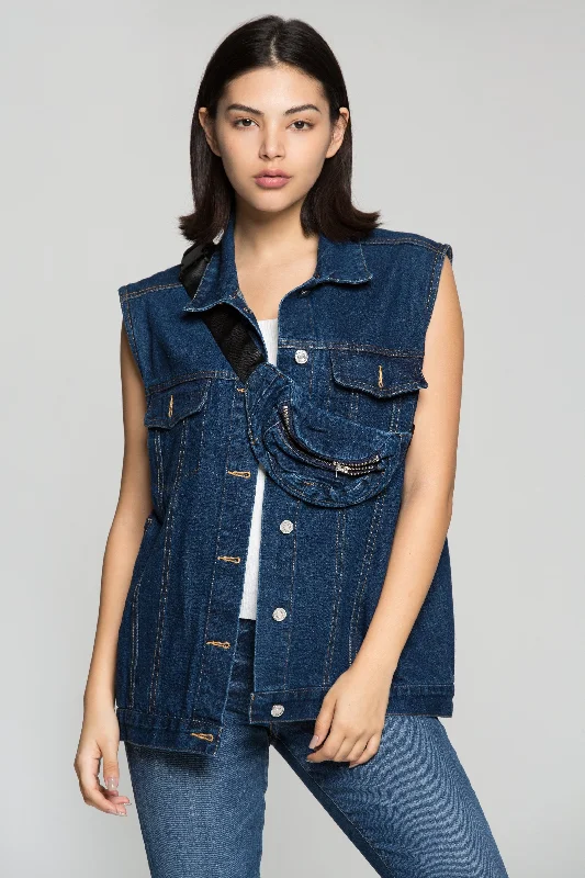 Prussian Blue Denim Jacket Vest with Belt Bag