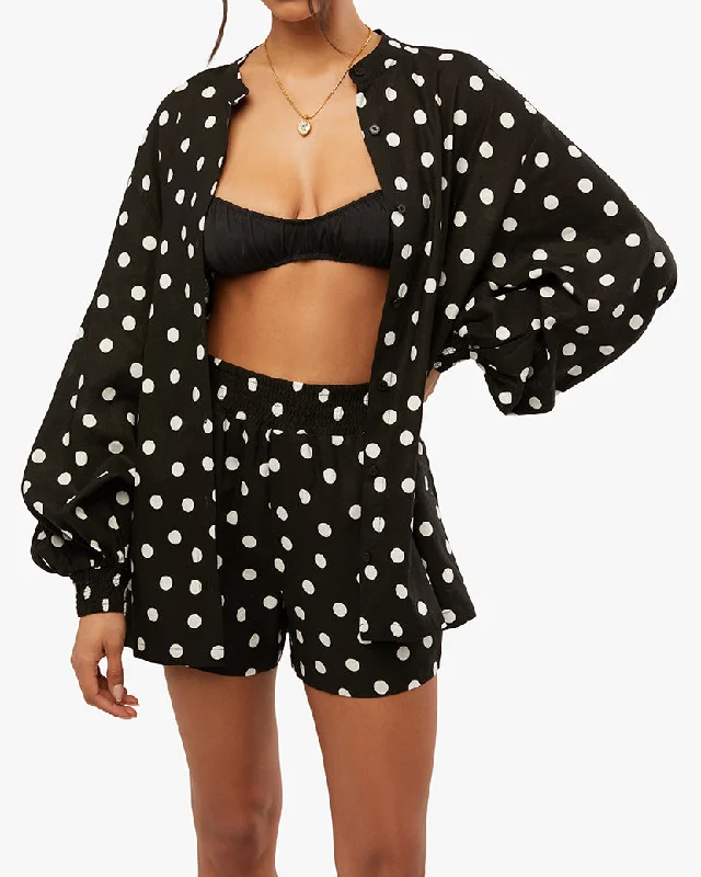 Billow Sleeve Oversized Polka Dot Button Up