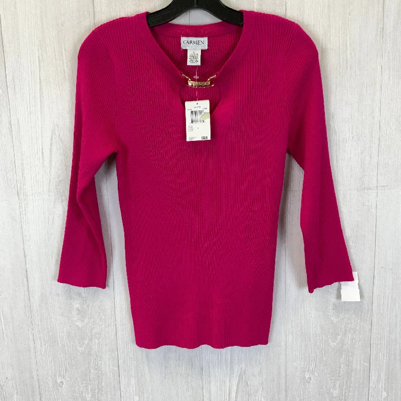 Top Long Sleeve By Carmen By Carmen Marc Valvo In Pink, Size: L