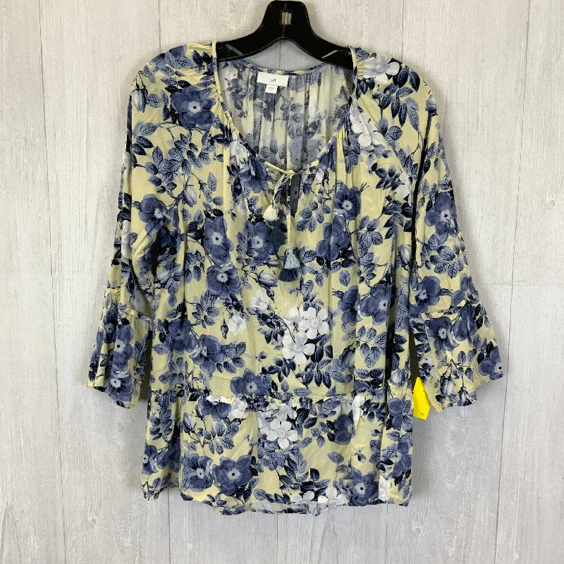 Top Long Sleeve By J. Jill In Blue & Yellow, Size: S