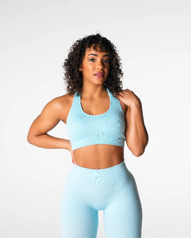 Pastel Blue Limitless Ribbed Seamless Halter Bra