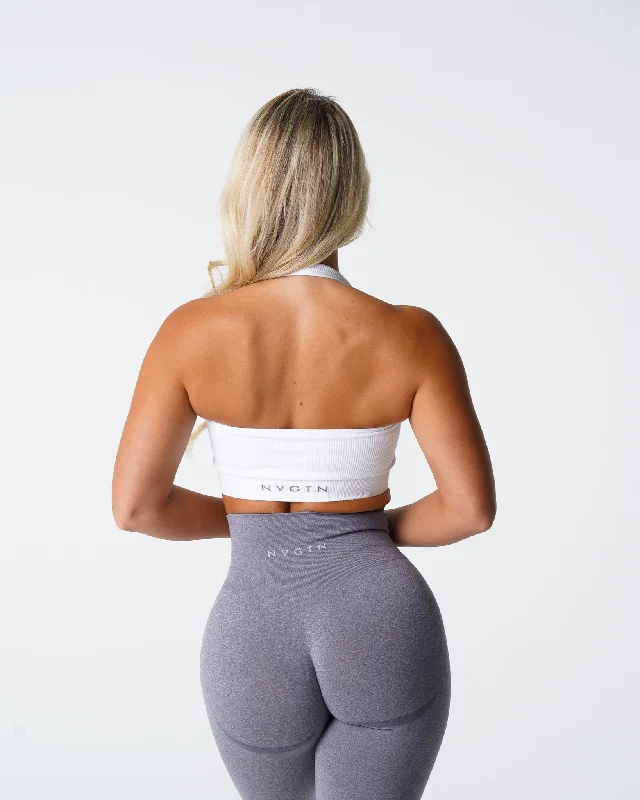 White Limitless Ribbed Seamless Halter Bra