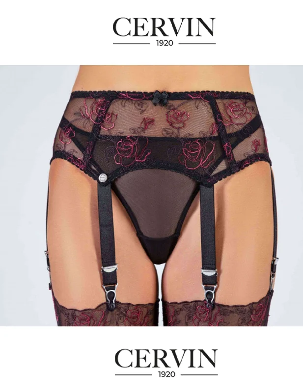 Cervin PJ Siyah Embroided Suspender Belt