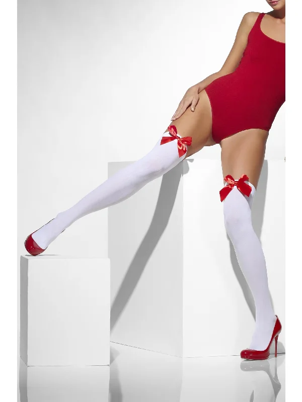 Opaque Hold-Ups, White, with Red Bows